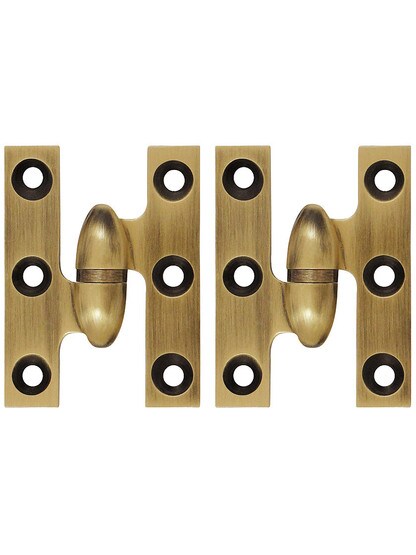 Pair of Premium Olive Knuckle Cabinet Hinges - 2 inch x 1 1/2 inch in Antique Brass, Left Hand.